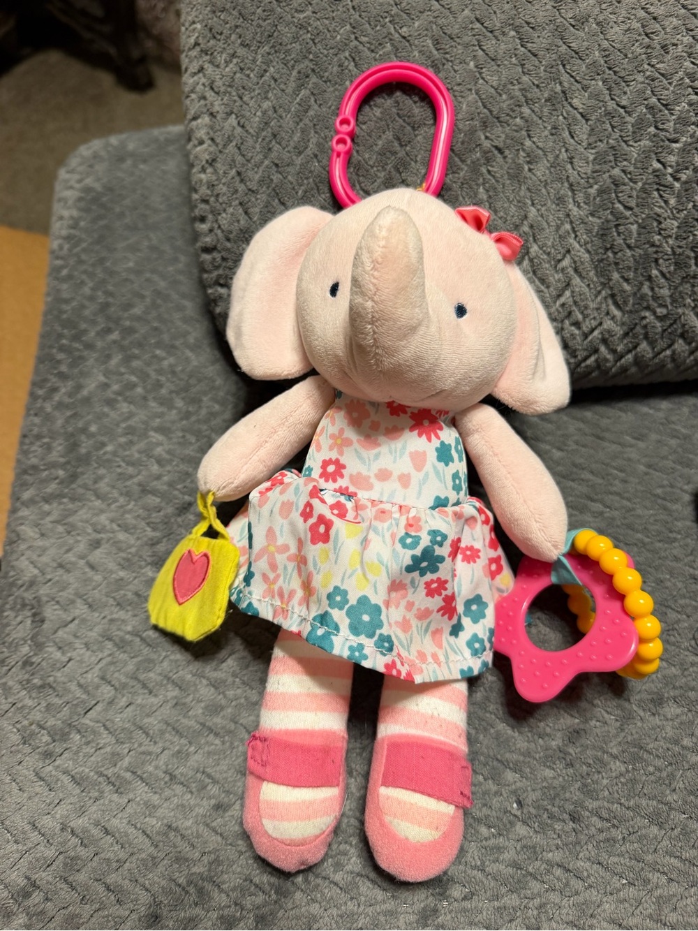 Carters Baby Elephant Doll Stuffed Plush Teether Rattle